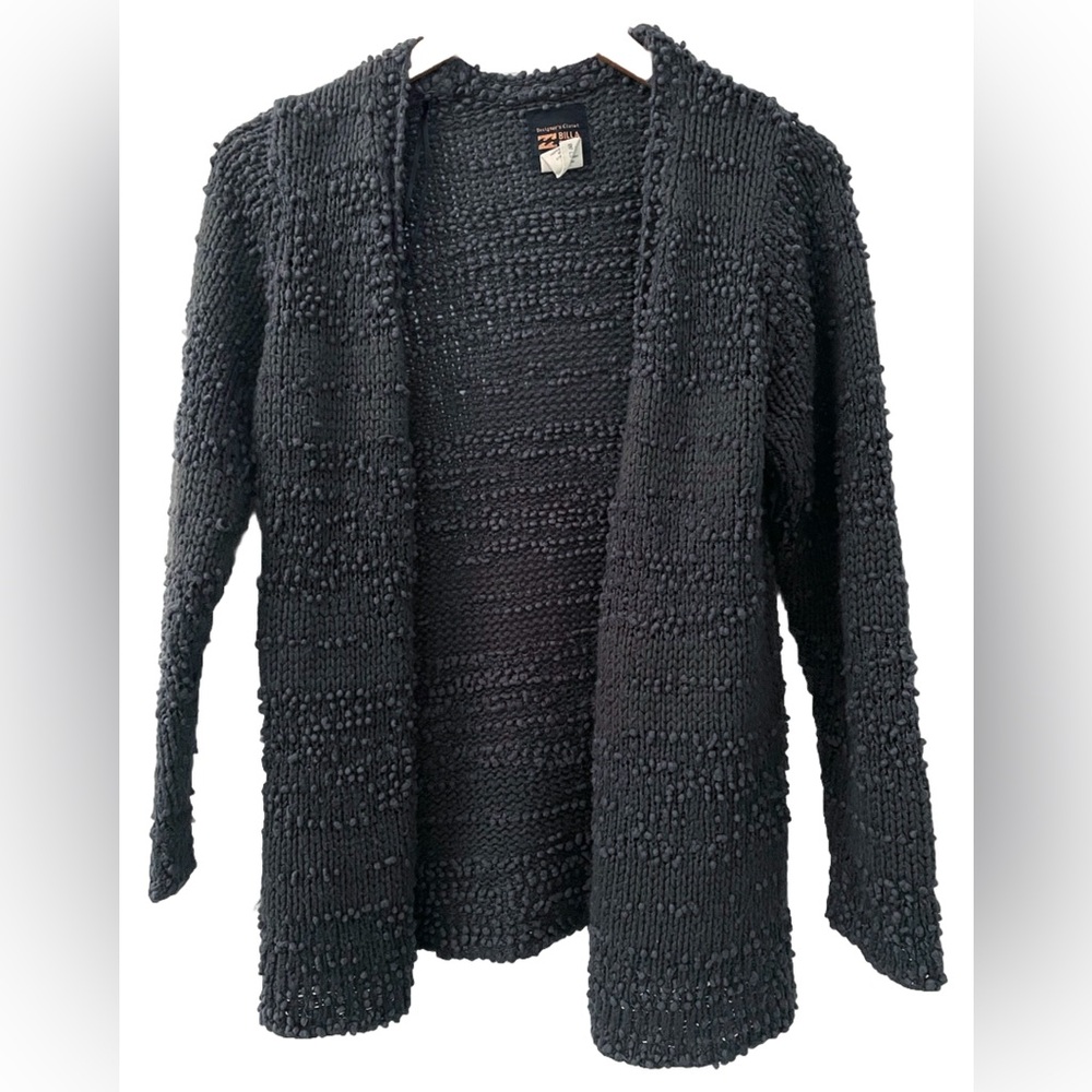 Medium Billabong Charcoal Textured Open-Front Women's Sweater Cardigan